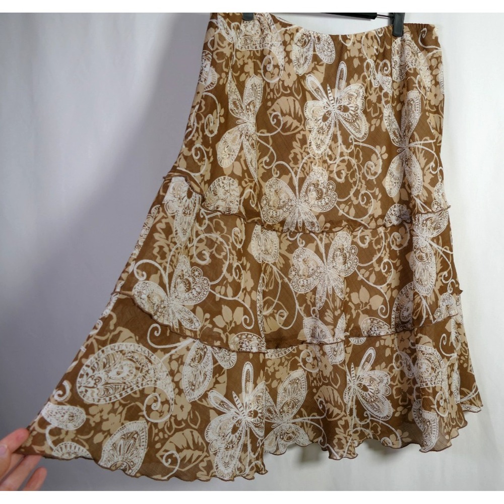 Womens Y2K Forest Fairy Grunge Tiered Midi Skirt Size 16 Petite Butterfly Floral